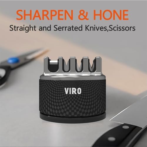 VIRO Compact Suction Kitchen Chef Knife Scissors Sharpener for Straight & Serrated Knives, 4-Stage Knife Sharpening Tool Helps Repair and Restore Blades (Black)