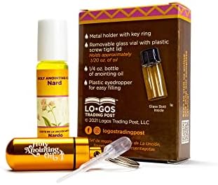 Nard Anointing Oil from Israel Boxed Gift Set with Dispenser, Holy Jerusalem Oil & Gold Metal Keychain Bottle Container, Plastic Dropper & Small Glass Vial, Aceite Ungido y Botella