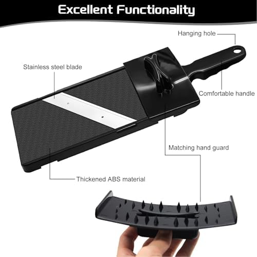 Mandoline Slicer,Mandoline Food Slicer for Kitchen,Slicer Vegetable Cutter with Hand Holder - Stainless Steel Cutter for Potato,Tomato,Onion,Black,1Pack