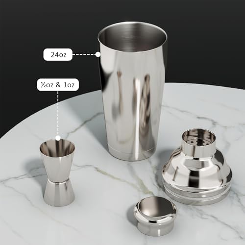 25pcs Stainless Steel Cocktail Shaker Set with Bamboo Stand