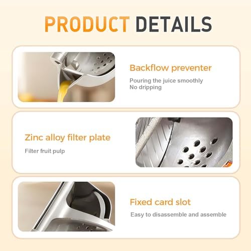 Fresh Fruit Juice Extractor, 2025 Upgrade Hand Juicer Squeezer Lemon Juicer Manual Hand Press with Ergonomic Grip, Easy to Clean for Orange Citrus Pomegranate Lime Grapefruit Kitchen Tool (2, Silver)