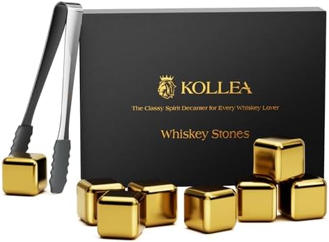 Kollea Whiskey Stones 8-Pack Stainless Steel Chilling Rocks Set, Gold