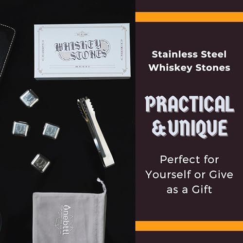 Whiskey Stones Gifts Set with Initial for Men & Women, 4pcs Stainless Steel Whiskey Rocks with Pouch and Tong, Chilling Ice Cubes Initial Gifts for Whiskey Lovers, Dad, Mom, Grandpa, Uncle - A