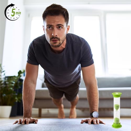 Sand Timer for Kids - 5 Minute Set of 4 Hour Glass - Green Color- Acrylic Covered for Classroom, Home & Kids Room