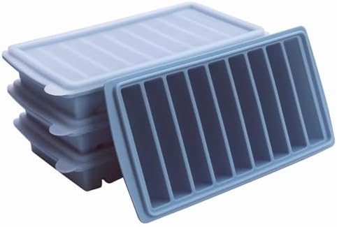 Silicone Ice Cube Freezer Tray with Lid,Leak Resistance & Dishwasher Safe,Perfect for Storing Garlic, Ginger, Pesto, Herbs, Lemon Juice,Vegetable Purees,Purees and More (Blue 4 Sets 1.7 oz/9 Sections)