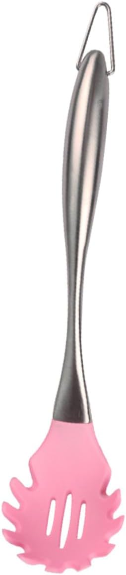 Stainless Steel Handle Silicone Slotted Spaghetti Spoon Non Stick Cooking Utensil for Home and Restaurant Use Pasta Server Kitchen Tool