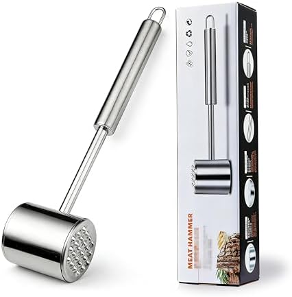 304 Stainless Steel Meat Pounder Kitchen Cooking Mallet Meat Tenderizer Mallet Meat Mallet Hammer Tenderizer,Dual Side Heavy Duty Meat Beater Pounder Flattener Meat Hammer for Steak and Beef