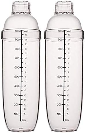 2 Pcs Plastic Cocktail Shaker,Drink Mixer Boba Tea Shaker,Professional Bar Tools Set (33oz/1000cc)