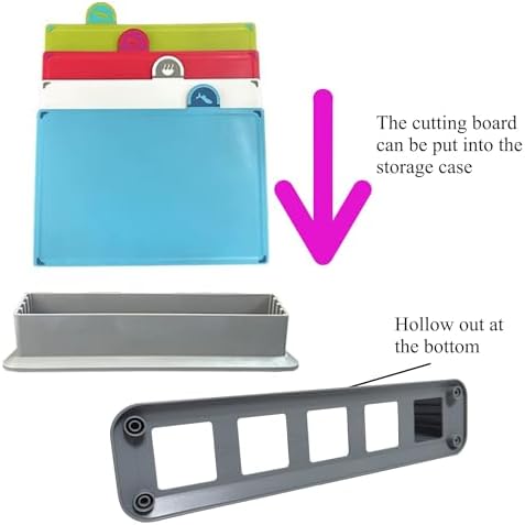 Cutting Board Set with Storage Stand,4 Colour Plastic Cutting Board Set with Food Icon,Suitable for Different Foods