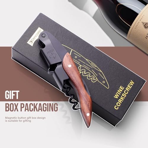 wine opener Professional Corkscrews for Wine Bottles w/Foil Cutter and Cap Remover -Wine Key for Servers, Waiters, Bartenders (Black+Magnetic Giftbox)
