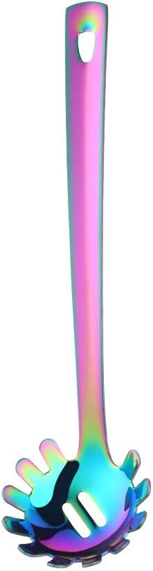 BuyGo Rainbow Spaghetti Server, Stainless Steel Pasta Fork with Flat Handle, Metal Pasta Server for Kitchen or Restaurant, 11.81 inches Length