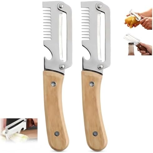 Premium Stainless Steel Vegetable Peeler Multifunctional Kitchen Peeler for Potato Carrot Fruit Veggie with Wooden Handle Sharp Swivel Blade Non-Slip Easy Peeling (2 Pcs)