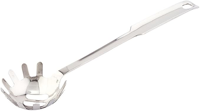 Restaurantware Met Lux 13 Inch Pasta Server 1 Heat-Resistant Spaghetti Fork - Slotted Ergonomic Handle Stainless Steel Noodle Spoon Kitchen Pasta Fork For Cooking Noodles Durable