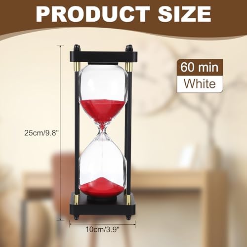 PATIKIL Large Decorative Sand Timer, 60 Minutes Wood Hour Glass Timer Modern Wooden Hour Glass for Cooking Game Office Classroom Kitchen Home, Red(Style 1)