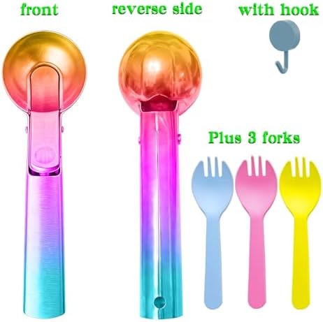 Ice cream scoop, a portable stainless steel ice cream scoop with trigger device and comfortable handle, suitable for DIY mixed ice cream, fruits, frozen yogurt, etc Large (1pcs Large colorful)