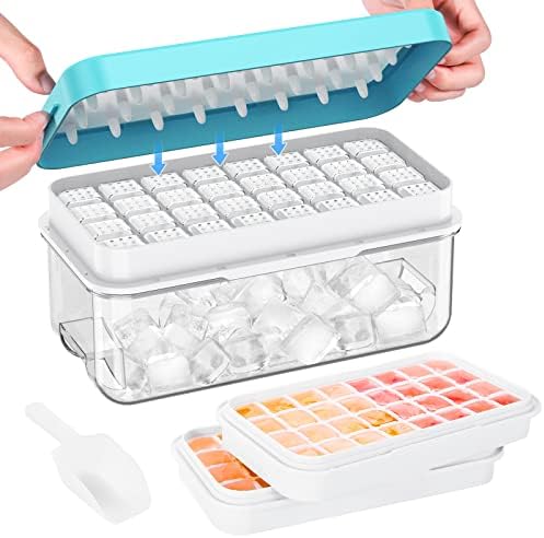 PHINOX 1" Ice Cube Tray with Lid and Bin, Easy Release 64 Cubes for Freezer