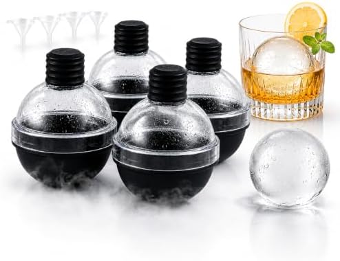 Large Silicone Round Ice Molds for Whiskey, Set of 4, Make 2.5in Ice Balls