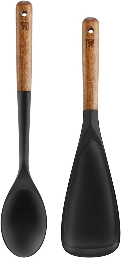 WAGENSTEIGER Set of 2pc Silicone Cooking Utensils: Wooden Handle Cooking & Serving Spoon+ Multi-Purpose Cooking Spoon, Heat Resistant Cooking Utensil, BPA Free, Safe Material for All Cooking Surfaces
