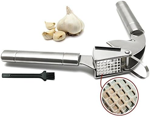 Premium Garlic Press with Hanging Hook & Cleaning Brush - Commercial Grade Stainless Steel (GP0001)