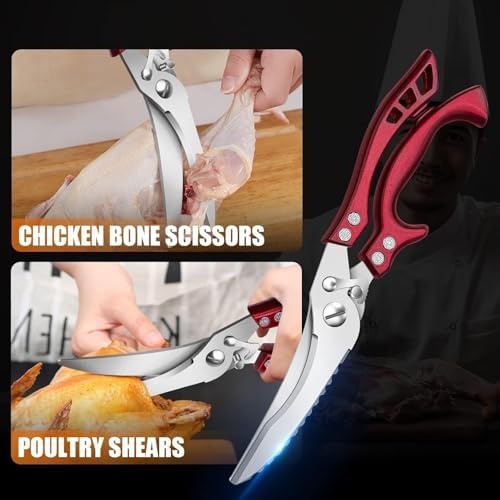 Dream Reach Poultry Shears Red - Heavy Duty Stainless Steel Kitchen Shears