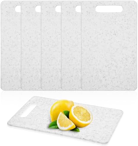 cobee 6 Pcs Small Cutting Board for Kitchen, 6" x 10", Plastic Cutting Boards Set with Easy Grip Handle Mini Cutting Board Mat Set, Dishwasher Safe, Cutting Mat Pad for Food Fruits Prep (White)