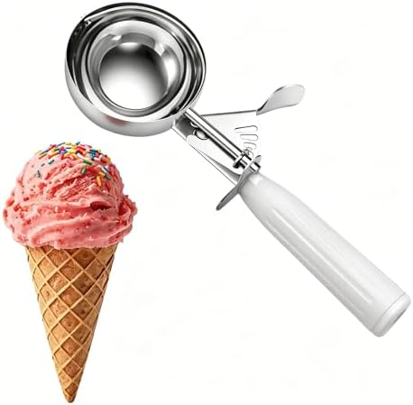 TOPKITCHEN Commercial-Grade Ice Cream Scoop 5.33 oz, 18/8 Stainless Steel Cookie Scoop with Plastic Handle, Portion Control Disher Scoop for Bakeries,Restaurants & Dessert Shops, #6, White