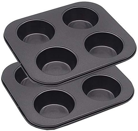 4 Cup Muffin Pan 8.5x 7.48” Air Fryer Small Oven Cupcake Baking Pan | Carbon Steel, Nonstick, No Toxic Bakeware, 2 Pack, Toaster Oven Tin, 1-2 Person Use, Easy Clean