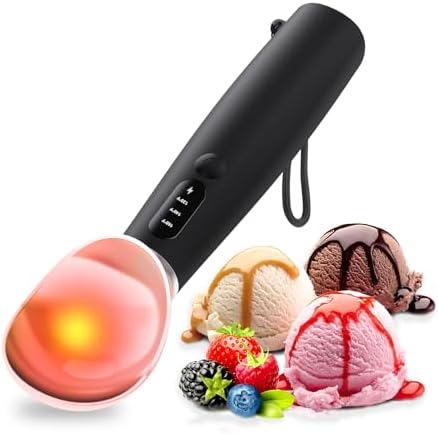 Heated Ice Cream Scoop Rechargeable, IP67 Waterproof Electric Warming Ice Cream Scooper with LED Display, Heats to 70°C for Hard Ice Cream, Easy for Seniors & Kids (Black)