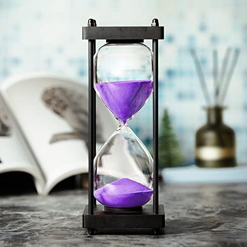 Hourglass Timer 60 Minute, Black Wooden Sand Timer, Purple