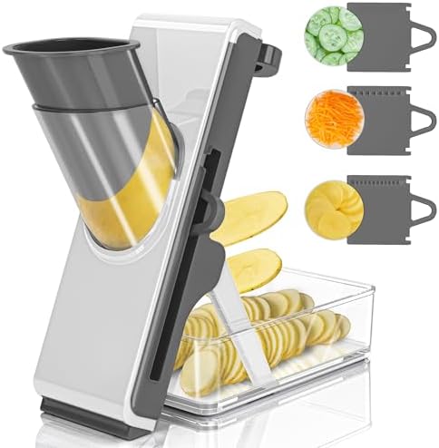 Mandoline Slicer Safe Multifunctional Dicer Adjustable Commercial Slicer Machine Stainless Steel Chopper (White Light Grey)