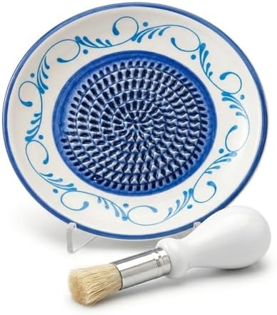 Ceramic Garlic Grater Plate Bowl Dish Spanish Tomato Grater Plate Cheese Crusher Grinder Ginger Grating Plates Tool Herb Stripper Handmade Pottery Grader Peeler Brush Stand Kitchen Gadget