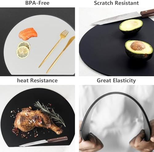 ZVP Thick Silicone TPU Cutting Board Mats for Kitchen, Flexible Rubber Cutting Boards, Anti-Slip Cutting Mats, Semicircle Chopping Board, BPA Free Dishwasher Safe, 2 Pieces