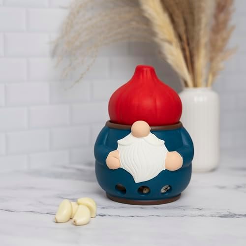 Fox Run Gnome Garlic Keeper, Ceramic Garlic Holder and Lid, 5" x 6.25"