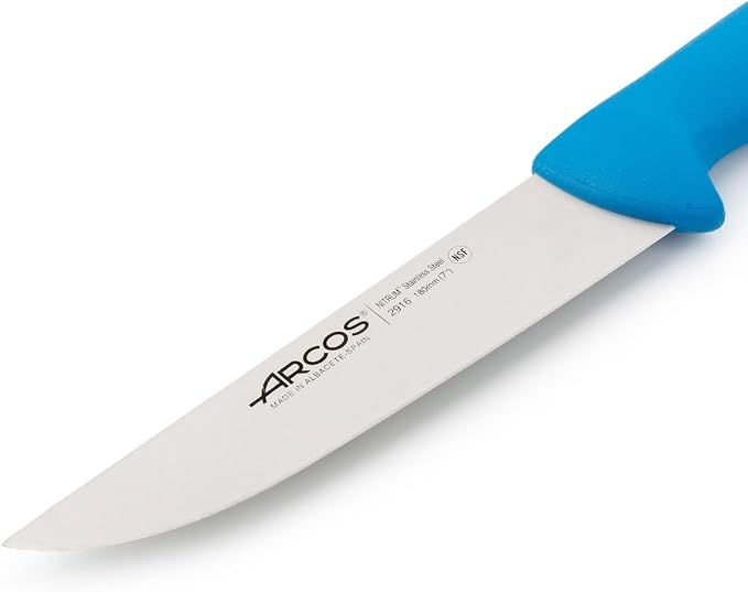 Arcos Range Butcher Knife 7 inch Nitrum Stainless Steel. Steak Knife. Polypropylene Blue Handle. Color Identification System for Prolonged and Heavy Use. Series 2900. Color Blue.