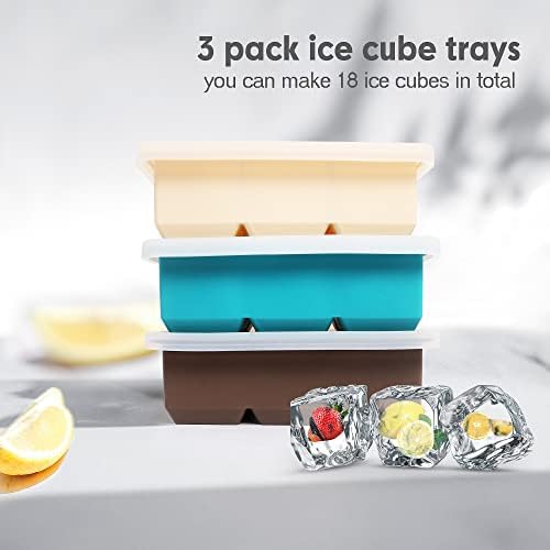 Excnorm Silicone Ice Cube Trays, 3‑Pack Large Square Molds with Lid