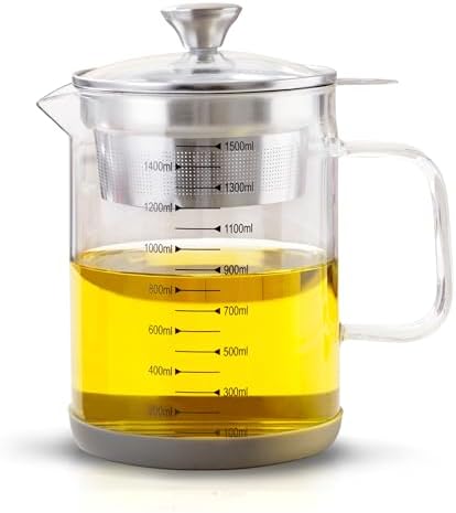 50oz Glass Oil Strainer Container with Fine Mesh Strainer (1.5L)