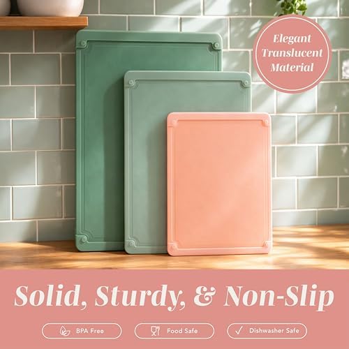 COOK WITH COLOR Extra Large Cutting Board Set, Jumbo-Sized Boards with Rubber Border for Enhanced Cooking Experience, 3-Piece, Dark Sage/Pink