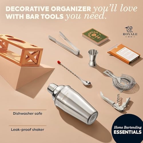 Mixology Bartender Kit with Stand | Home Bar Set with 25 Cocktail Recipes for Drink Mixing | Ideal Bartending Kit for Housewarming Gift | Premium Martini Cocktail Shaker Set with Bar Tools Accessories