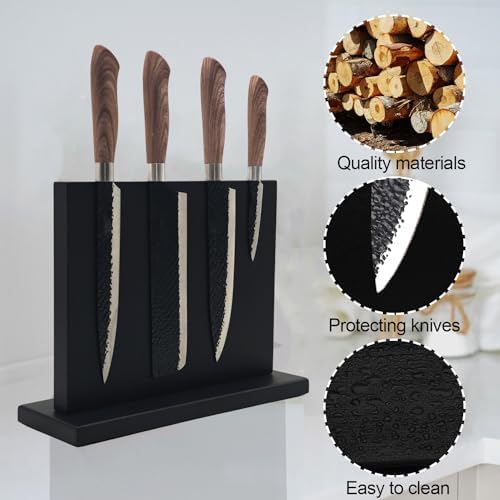 Resafy Magnetic Knife Holder - Black Wooden Double Sided Magnetic Knife Block Magnetic Tool Holder with Strong Enhanced Magnets Knife Strip 12 In Knife Display Rack for Kitchen Counter