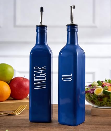 Glass Oil Dispenser for Kitchen, Blue Olive Oil Dispenser Bottle & Oil and Vinegar Dispenser Set, Cooking Oil Dispenser & Oil Container, Multipurpose Olive Oil Bottle for Cooking(LL, 1)