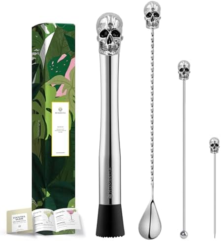 Homestia 4Pcs Muddler for Cocktail, Mixing Tools Set, Halloween Skull Decor