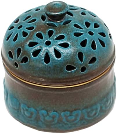 Garlic Keeper, Peacock Blue Garlic Holder with Lid Hollow Flower Ceramic Storage Jar for Kitchen