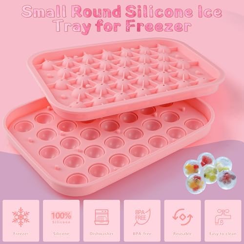 Small Ice Ball Mold with Lid, 33-Cavity Round Ice Cube Tray for Freezer, BPA Free Silicone Ice Tray for Whiskey, Cocktail, Juice