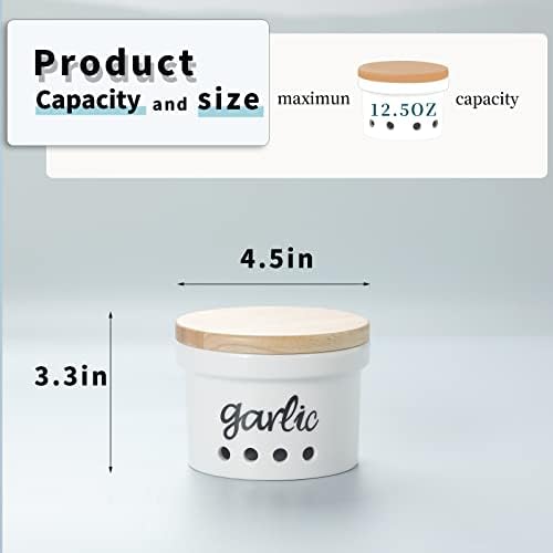 Garlic Keeper with Lid, Ceramic Garlic Saver Container for Countertop, Farmhouse Kitchen Decor