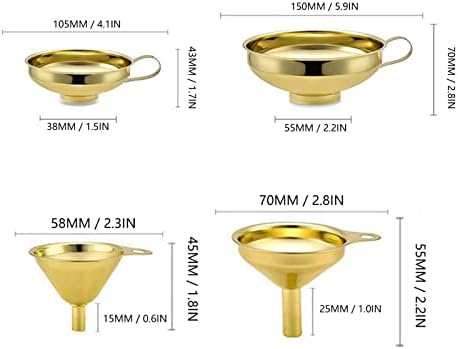 5PCS Gold Stainless Steel Funnel Set, Kitchen Metal Funnel Set with Strainer, Food Grade Mini Funnels, Kitchen Oil Liquid Metal for Canning Kitchen Tools