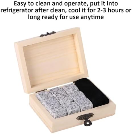 Whiskey Stones Gift Set with 9 Pcs Stones and Box, Reusable Ice Cubes Natural Granite Set Chilling Rocks Stones Beverage Chilling Stones for Drinks Home Bartender Gift for Whiskey Lovers(White)