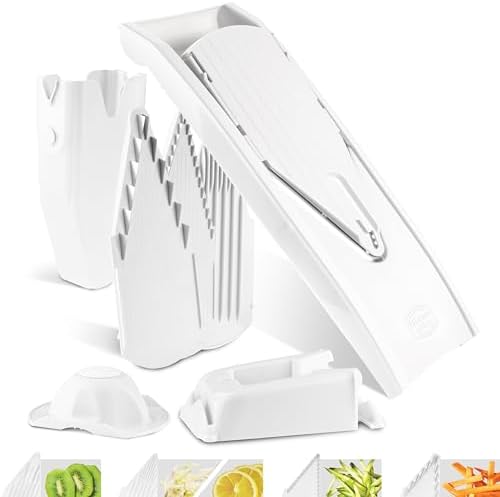 Mandoline Food Slicer Börner V1 (Profi Set) by Reston Lloyd • V-Slicer with 4 Inserts, Docking Station & Food Holder • Made in Germany • Fruit & Vegetable Chopper • Multiple Settings • Color: White