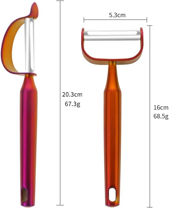 Stainless Steel Vegetable Peeler with Potato Eye Remover & Swiveling Twin Blades, Y Shaped & P Shaped Titan Potato Peeler for Fruit & Veggie, Dishwasher Safe, 2 PCS (Sunset Red)