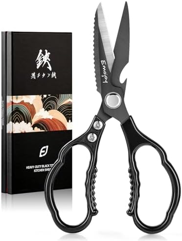 Emojoy Kitchen Shears for Food, Titanium Kitchen Scissors All Purpose, Japanese 5Cr15MoV Steel Heavy Duty Blades for Meat, Herbs & Poultry, Dishwasher Safe