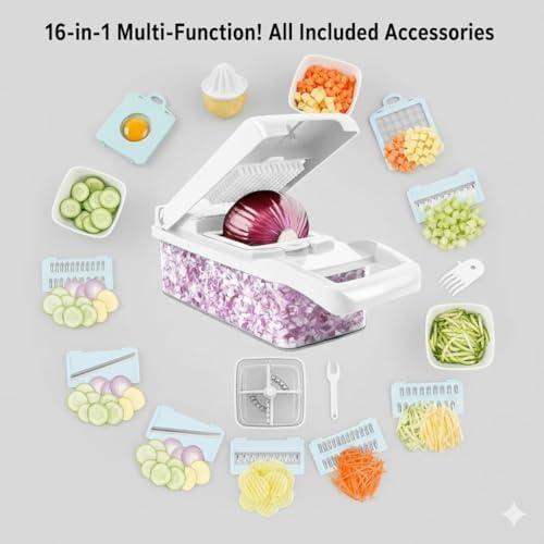 CASAFOYER 16 in 1 Vegetable Chopper, Mandoline Slicer, Food Dicer with Container